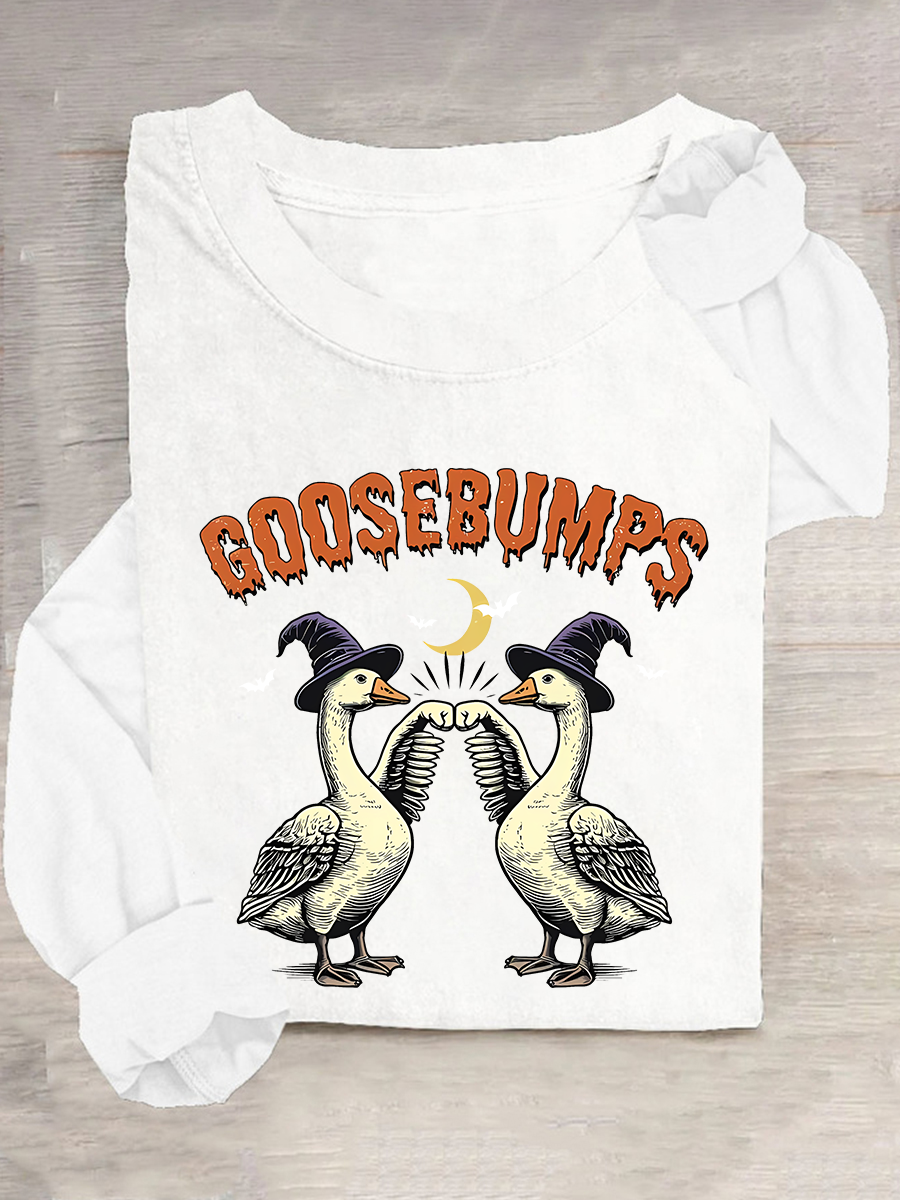 Women's long-sleeved Funny Goose Bumps Halloween, Retro Goose Pumps T-shirt