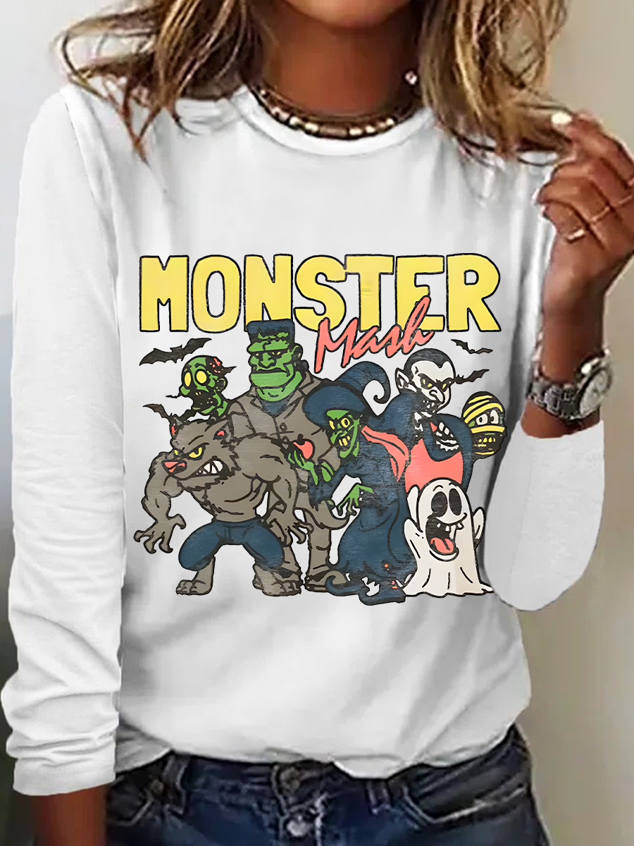 Women's Monster Mashup - Vintage Ghost Halloween Long Sleeve T-Shirt