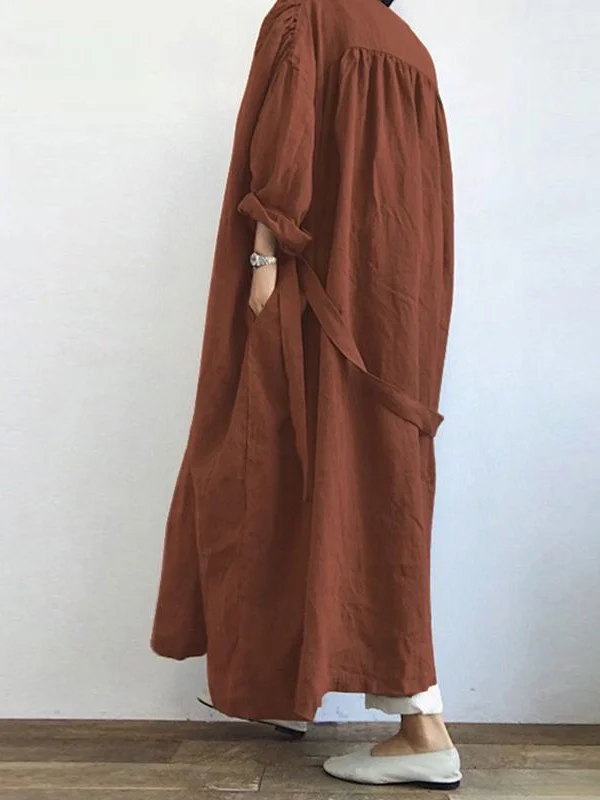 Street Linen Plain Autumn New Casual Long-sleeved Shirt Dress Versatile Long Windbreaker Jacket