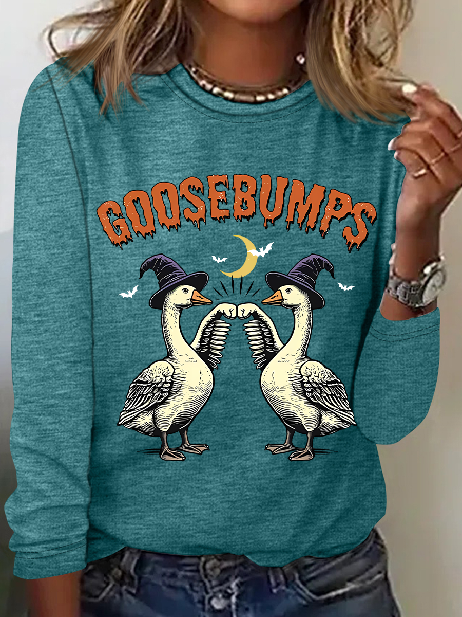 Women's long-sleeved Funny Goose Bumps Halloween, Retro Goose Pumps T-shirt