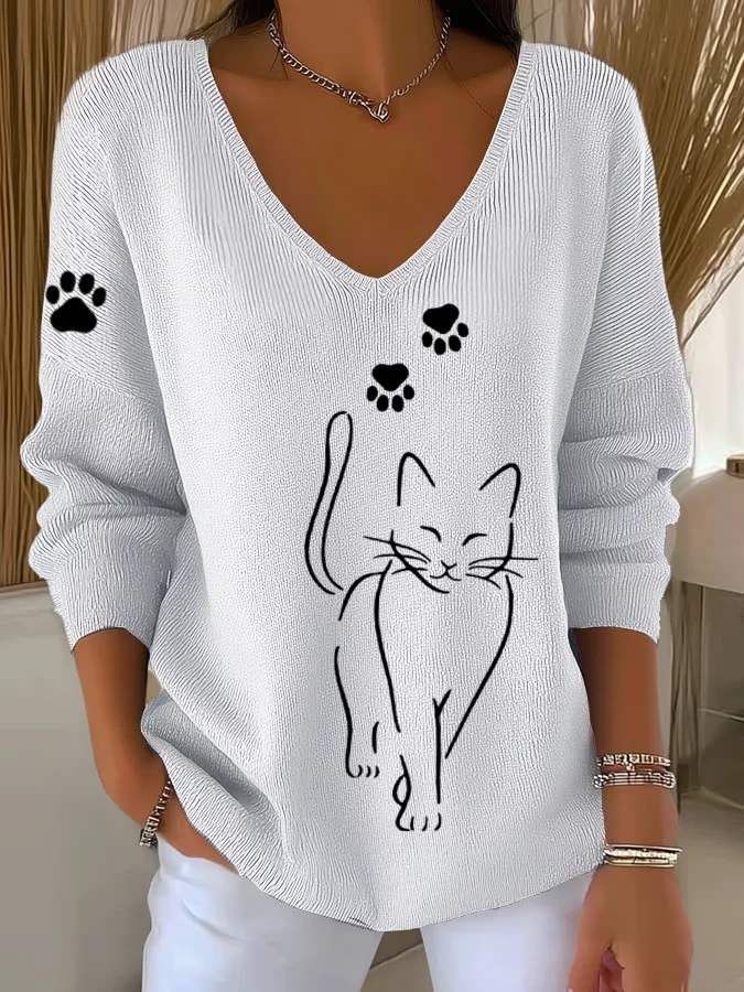 Women'S Cute Cat print Casual T-Shirt