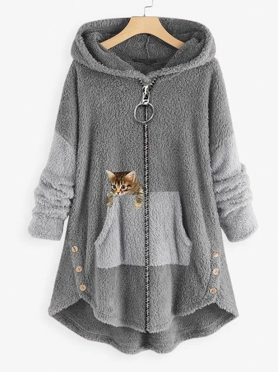 Loose Casual Solid Color Plush Hooded Sweatshirt