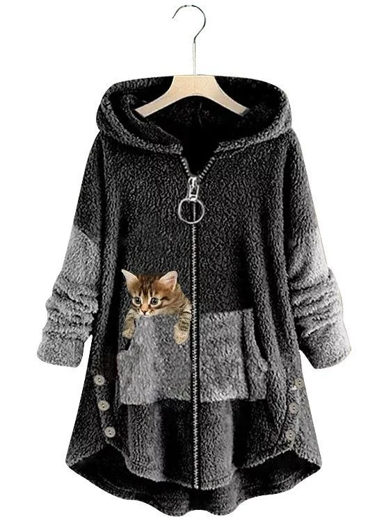 Loose Casual Solid Color Plush Hooded Sweatshirt