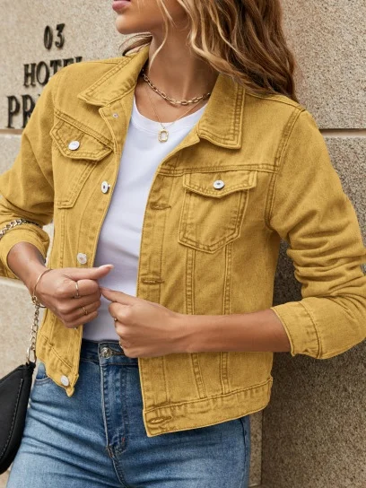 Urban Stand Collar Regular Fit Trendy Lapel Pocket Single-breasted Short Denim Jacket