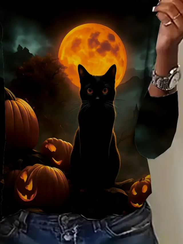 Women's Long Sleeve T-shirt Spring/Fall Black Halloween (pumpkin) Printing Jersey Crew Neck Daily Going Out Casual Top