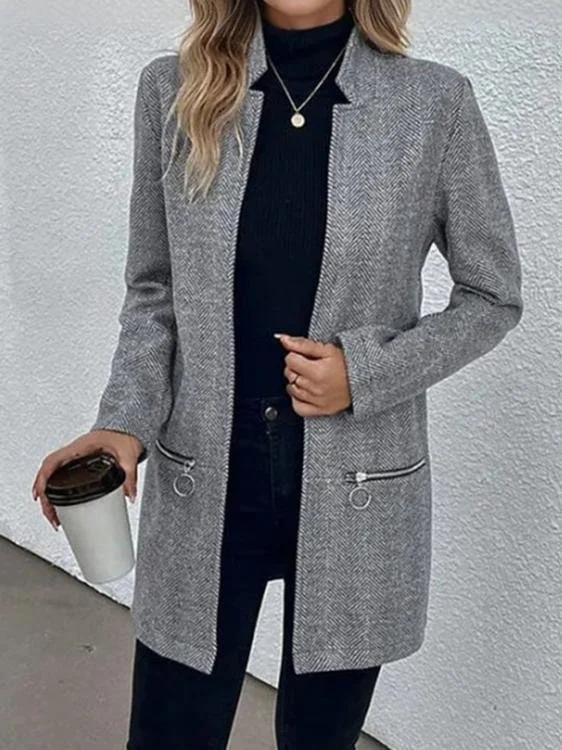 Women's Autumn And Winter Slim-Fit Jacket Mid-Length Herringbone Twill Trench Coat