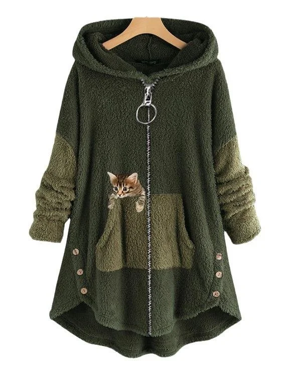 Loose Casual Solid Color Plush Hooded Sweatshirt