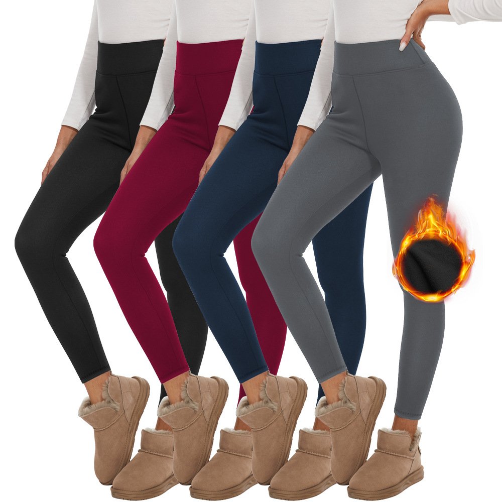 Women's Warm High Waist Casual Sports Leggings Autumn And Winter Plus Fleece Yoga Tights