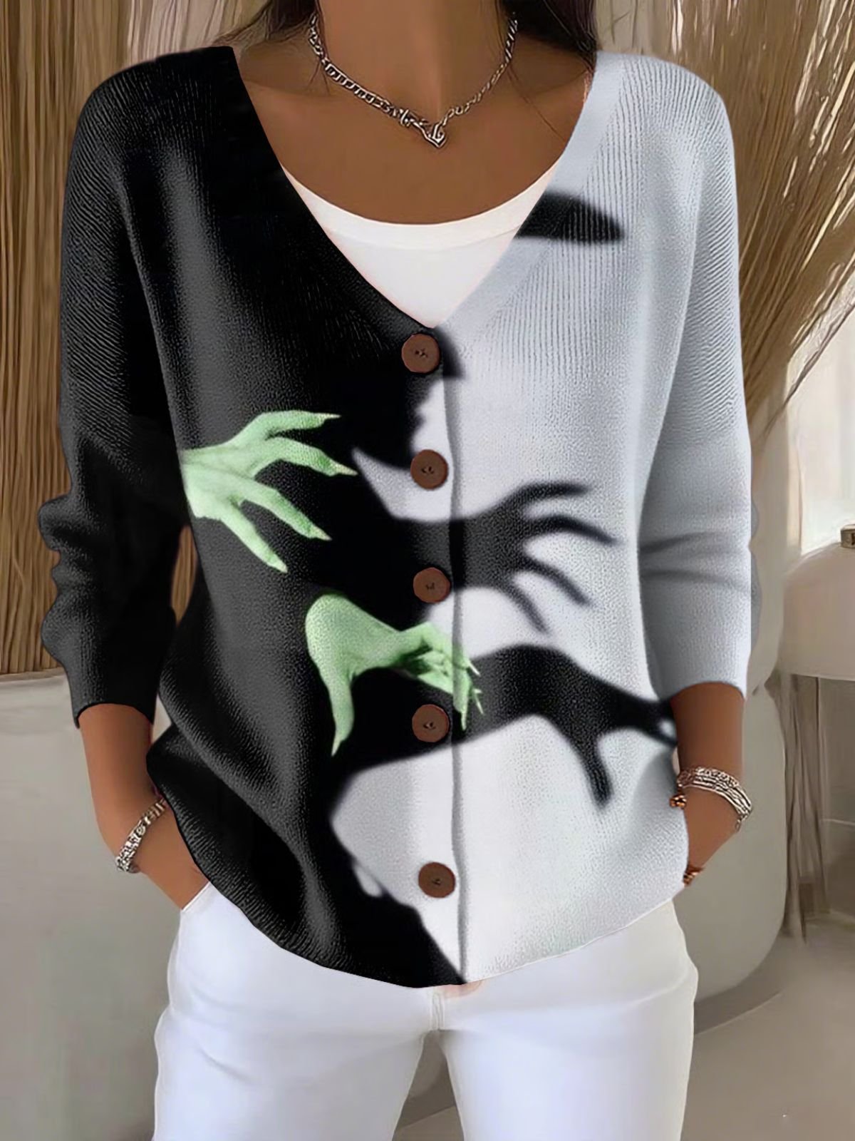 Loose Simple Halloween V Neck Cardigan