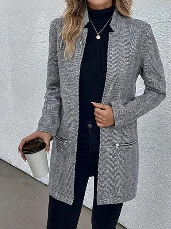 Women's Autumn And Winter Slim-Fit Jacket Mid-Length Herringbone Twill Trench Coat