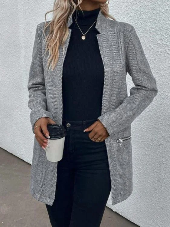 Women's Autumn And Winter Slim-Fit Jacket Mid-Length Herringbone Twill Trench Coat