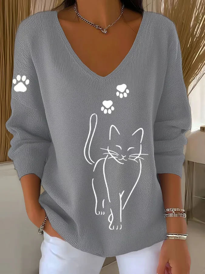 Women'S Cute Cat print Casual T-Shirt