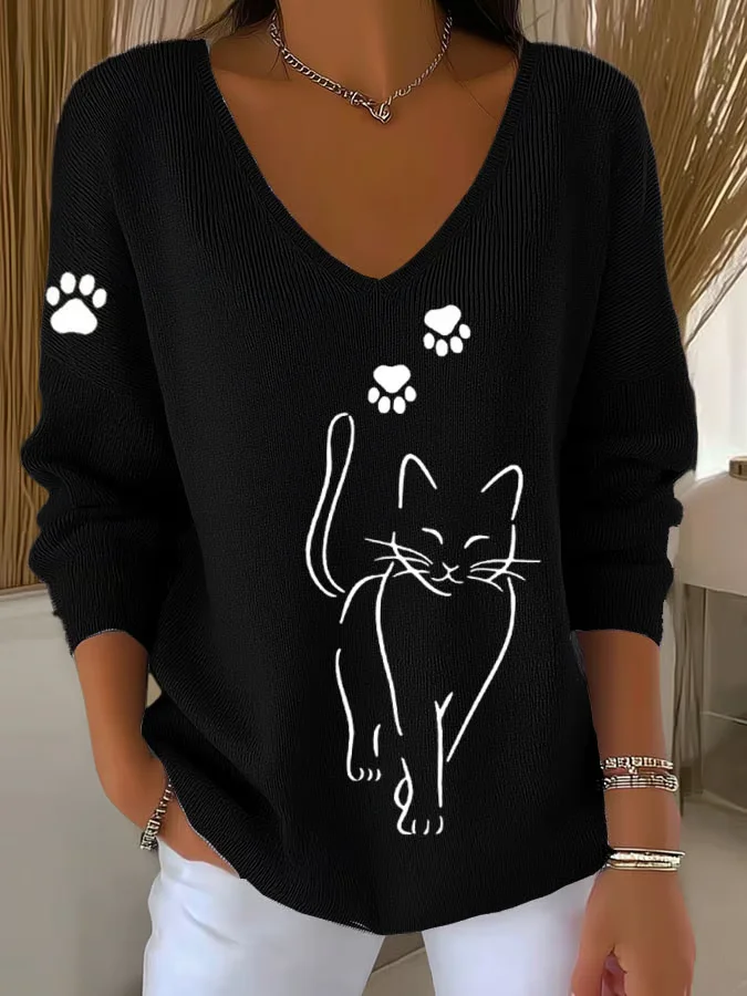 Women'S Cute Cat print Casual T-Shirt