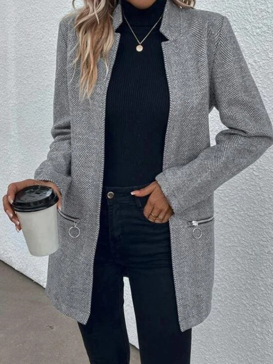 Women's Autumn And Winter Slim-Fit Jacket Mid-Length Herringbone Twill Trench Coat