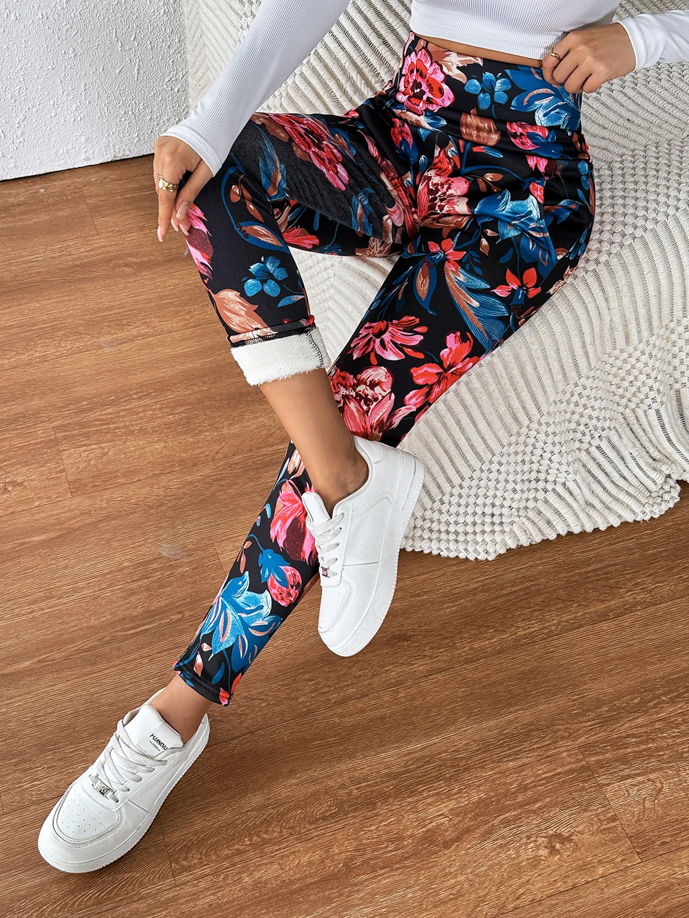 Cotton Floral Casual Tight Leggings
