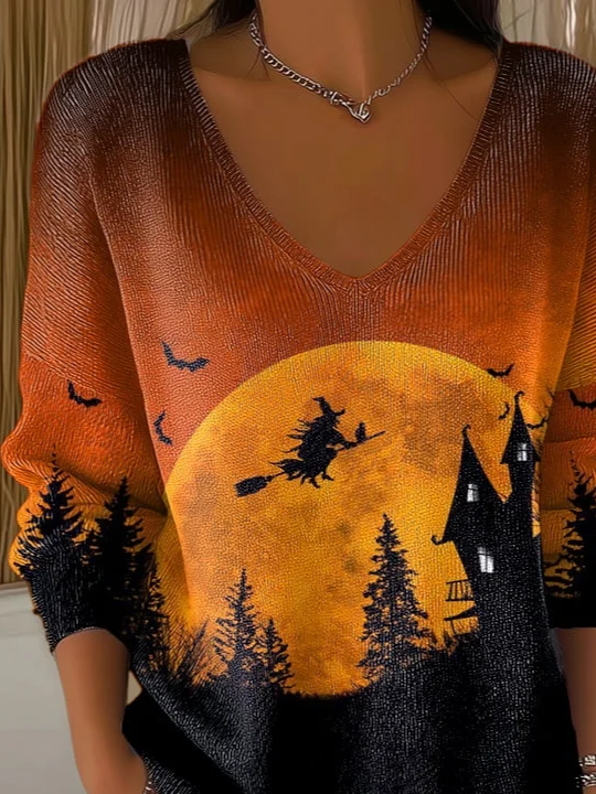 Women's Long Sleeve T-shirt Spring/Fall As Picture Halloween Printing V Neck Daily Going Out Casual Top
