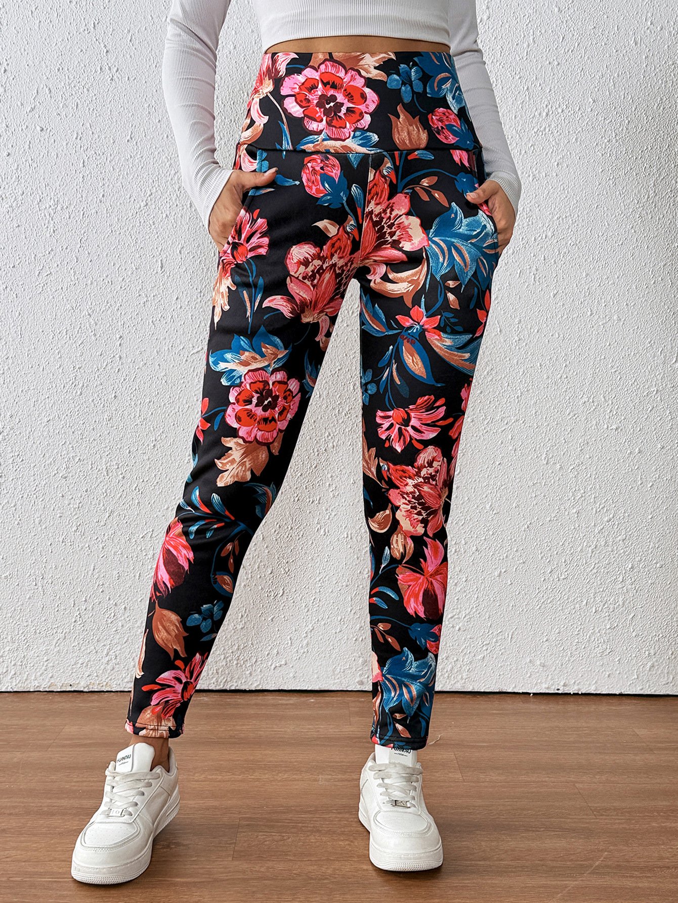 Cotton Floral Casual Tight Leggings