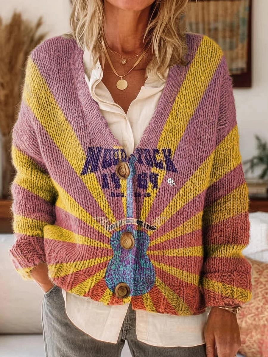 Bohemian Mandala Totem Pattern Art Print Buttoned V-neck Cardigan Sweater