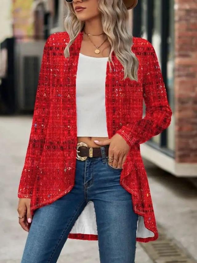 Women's Elegant Lightweight Cardigan Woven Textured Long Sleeve Jacket