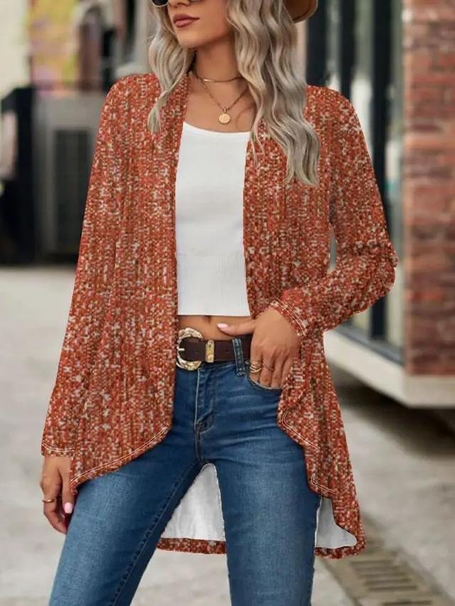 Women's Elegant Lightweight Cardigan Woven Textured Long Sleeve Jacket