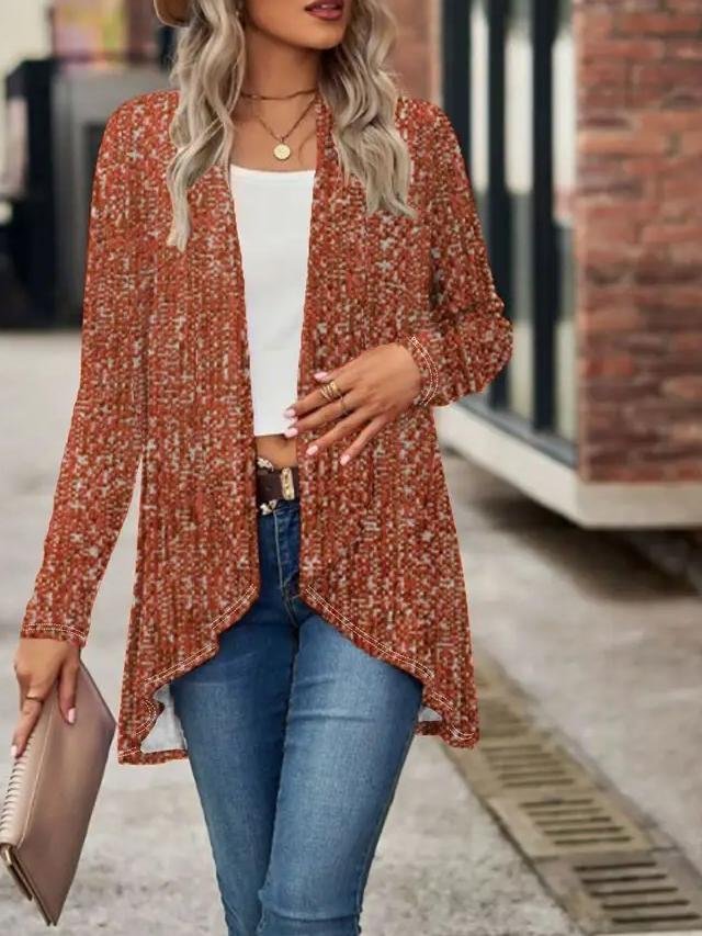 Women's Elegant Lightweight Cardigan Woven Textured Long Sleeve Jacket