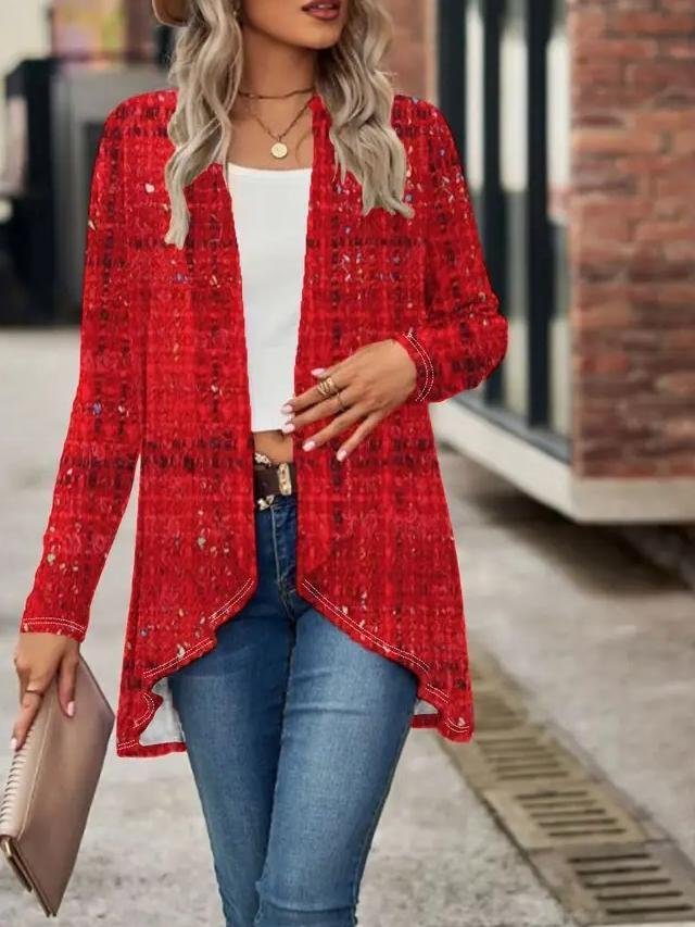 Women's Elegant Lightweight Cardigan Woven Textured Long Sleeve Jacket