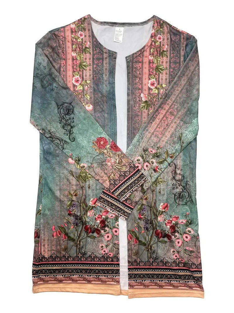 Crew Neck Gradient Pattern Vintage Jacket