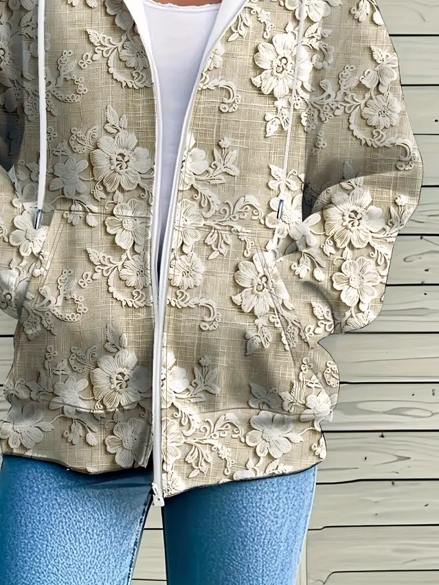 Casual Hoodie Loose Floral Jacket
