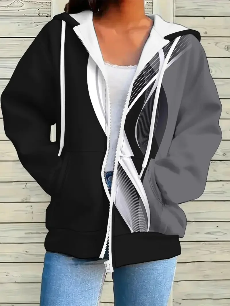 Casual Hoodie Geometric Loose Jacket