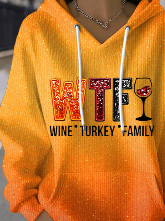 Women's Fall Thanksgiving Printed Hooded Sweatshirt