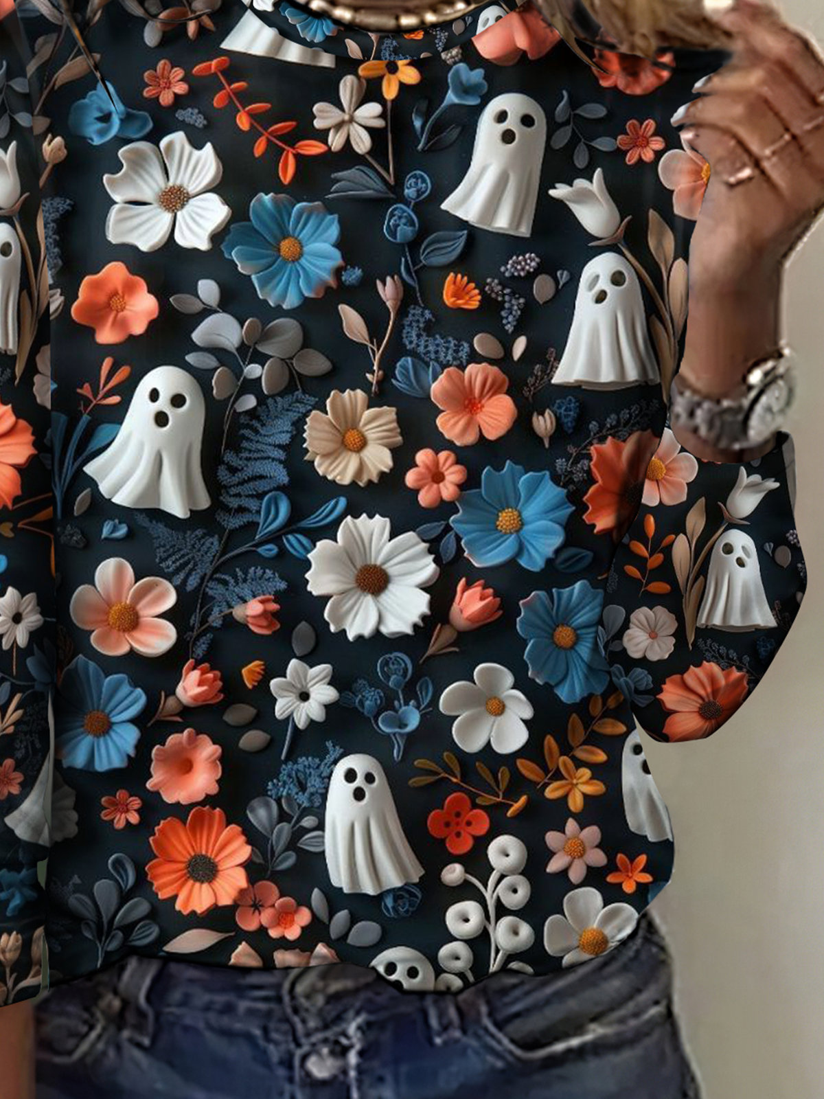Cotton Halloween Crew Neck Vintage T-Shirt