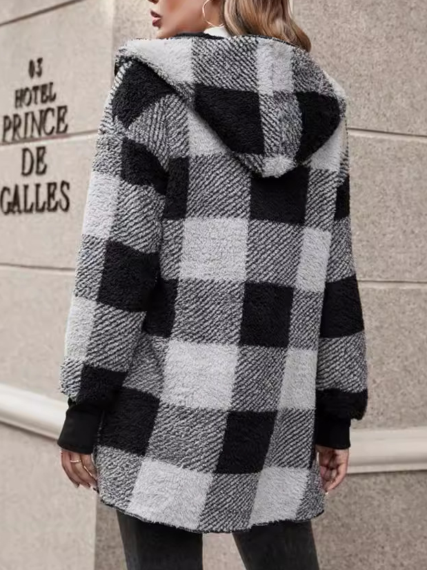 Plaid Urban Pocket Stitching Hooded Jacket