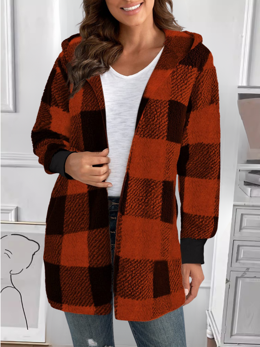Plaid Urban Pocket Stitching Hooded Jacket