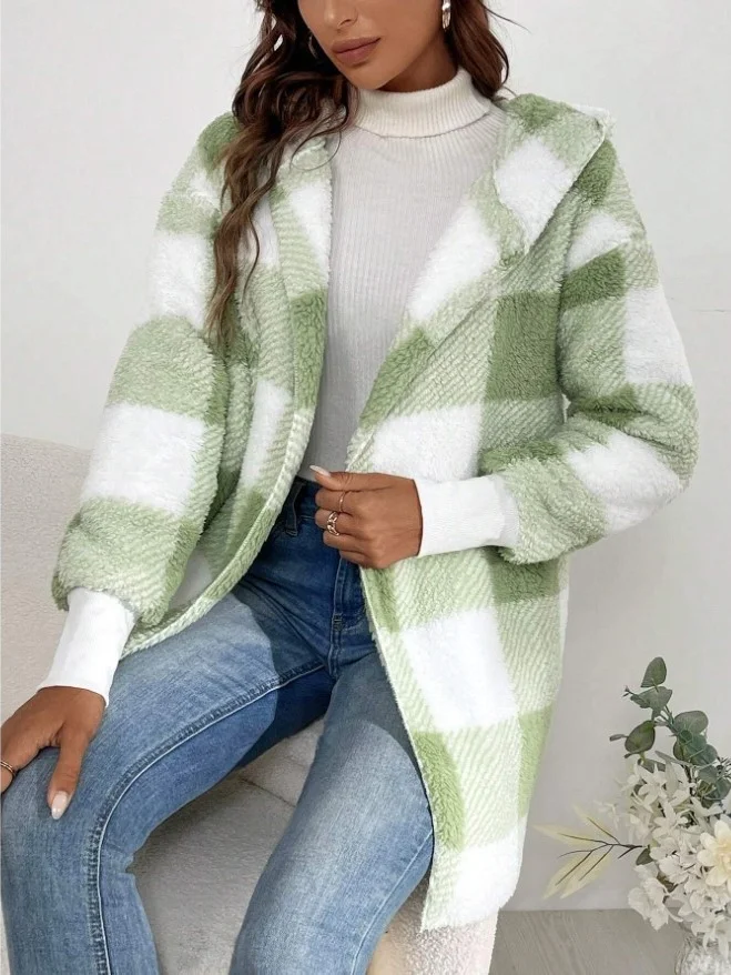 Plaid Urban Pocket Stitching Hooded Jacket
