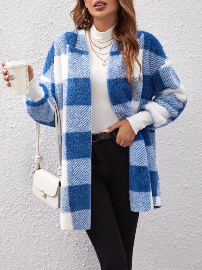 Plaid Urban Pocket Stitching Hooded Jacket