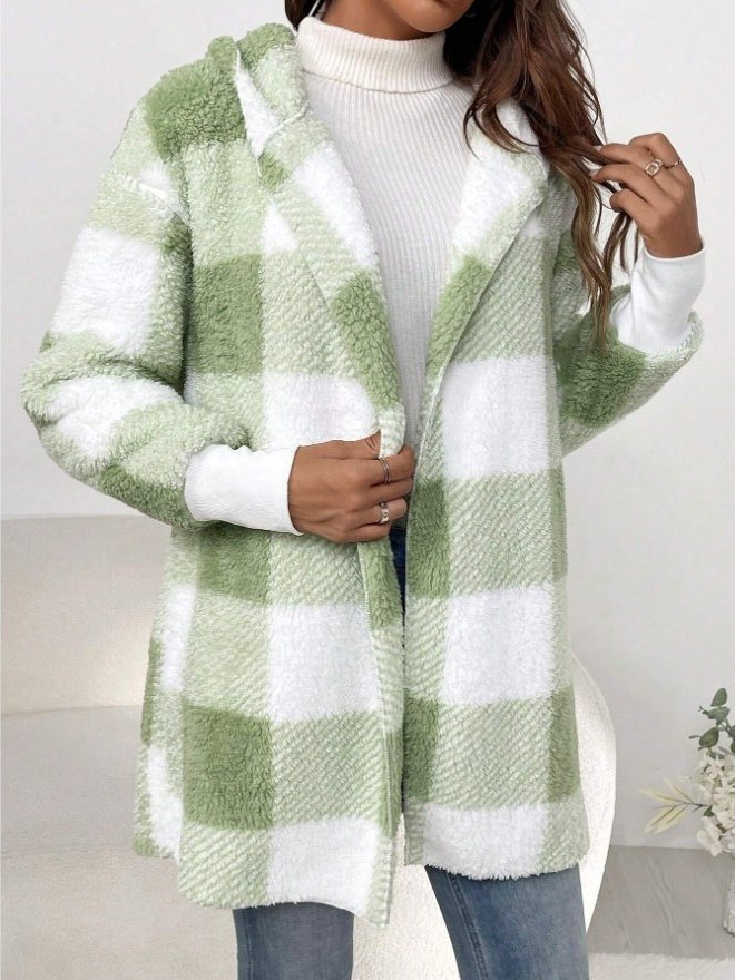 Plaid Urban Pocket Stitching Hooded Jacket