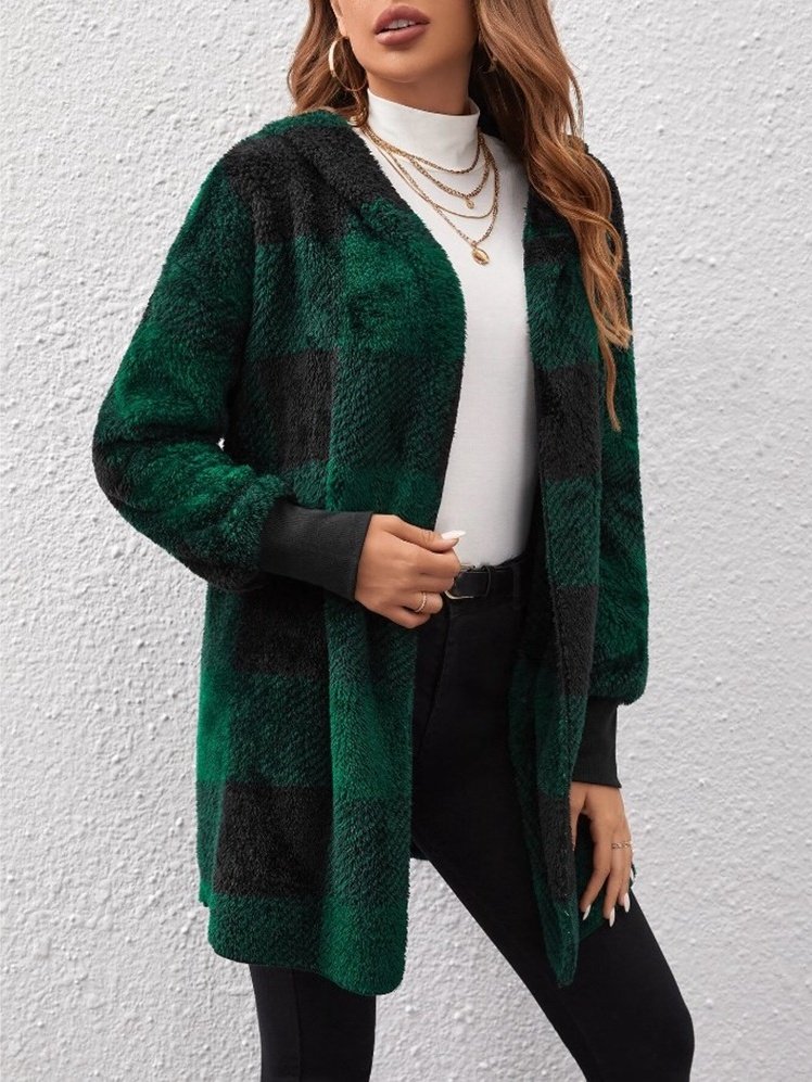 Plaid Urban Pocket Stitching Hooded Jacket