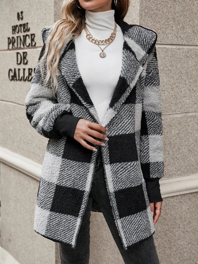 Plaid Urban Pocket Stitching Hooded Jacket