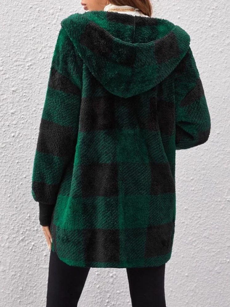 Plaid Urban Pocket Stitching Hooded Jacket
