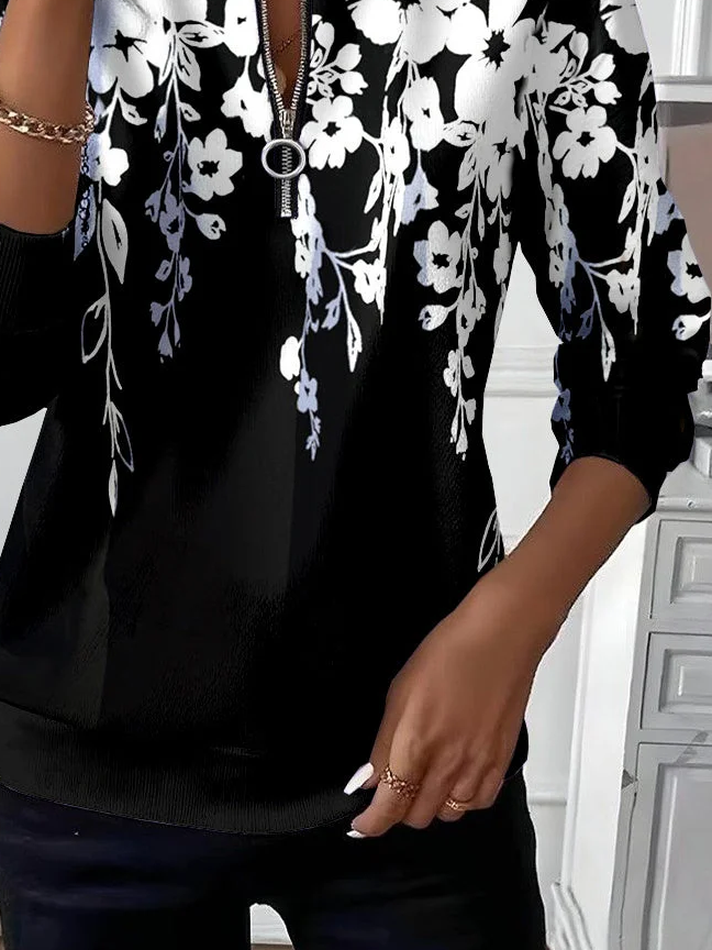 Loose Crew Neck Casual Zipper Sweatshirt