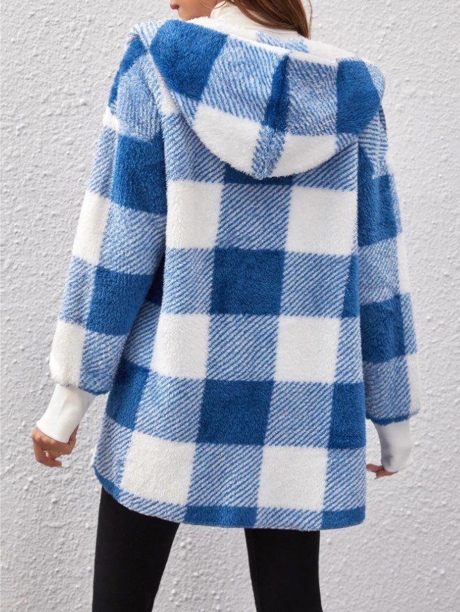 Plaid Urban Pocket Stitching Hooded Jacket