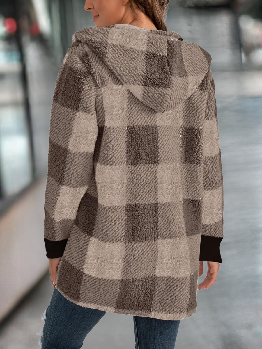 Plaid Urban Pocket Stitching Hooded Jacket