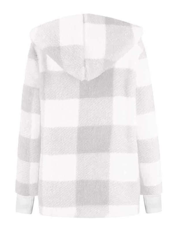 Plaid Urban Pocket Stitching Hooded Jacket