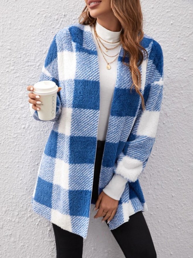 Plaid Urban Pocket Stitching Hooded Jacket