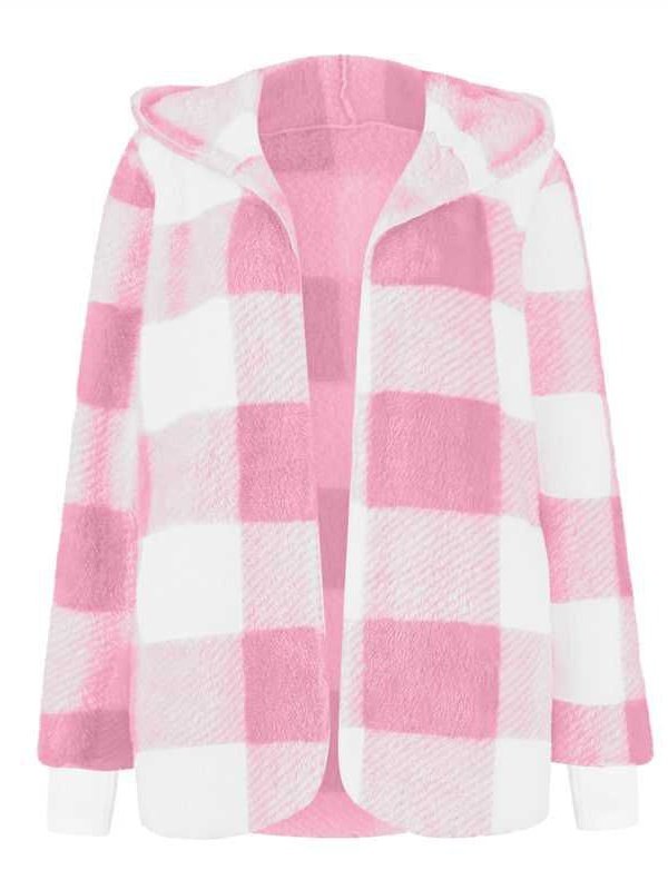 Plaid Urban Pocket Stitching Hooded Jacket