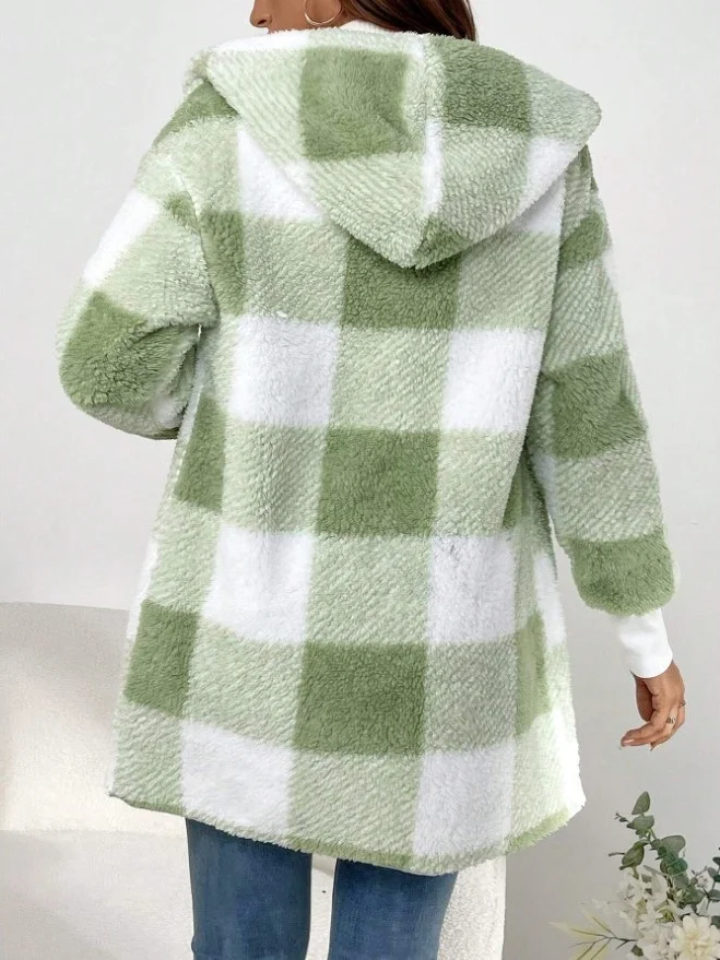 Plaid Urban Pocket Stitching Hooded Jacket