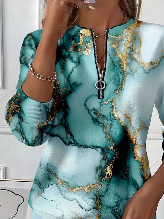 Women's Abstract Print Casual Zipper Long Sleeve Sweatshirt