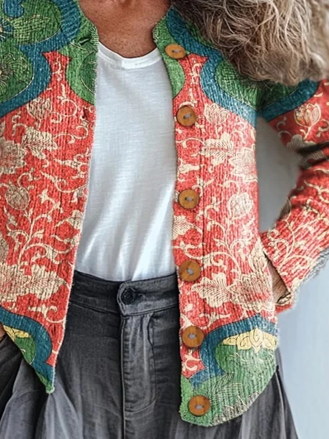 Red Women’s Vintage Lace Print Cardigan