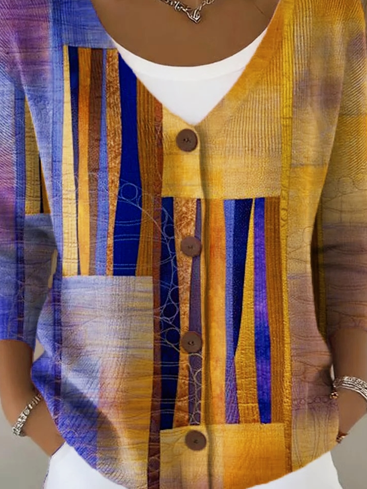Loose Knitted Geometric Vintage Cardigan