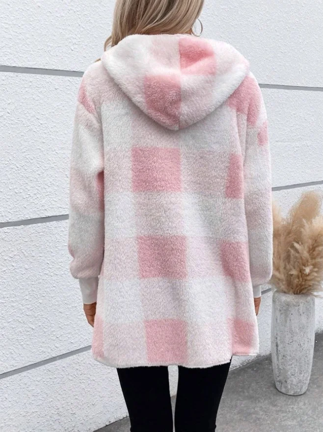 Plaid Urban Pocket Stitching Hooded Jacket